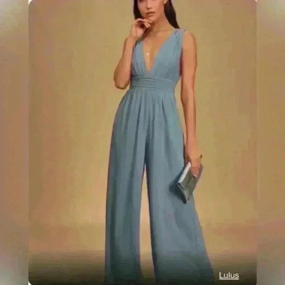 Lulus Pants - Divine Muse Slate Blue Wide-Leg Jumpsuit from Lulu’s size L